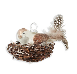 3.5 Inch Mercury Glass Bird Ornament With Feather Tail