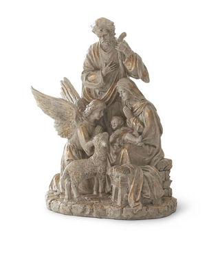 14 Inch Tan & Gold Resin Nativity Family With Angel & Sheep