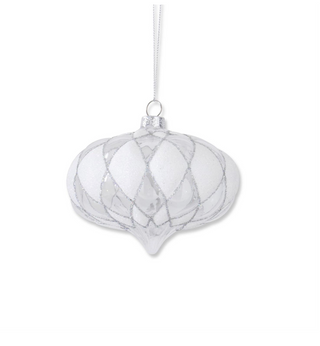 4 Inch Beaded White & Clear Glass Onion Hobnail Ornament