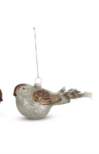 5.5 Inch White Mercury Glass Bird Ornaments With Feather Tail