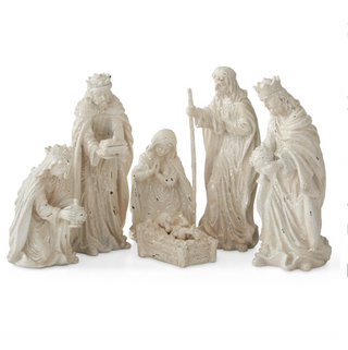 Set of 6 White Glittered Nativity