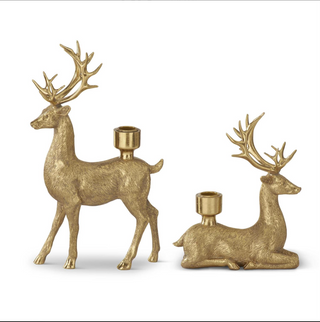Gold Resin Deer Taper Candleholders