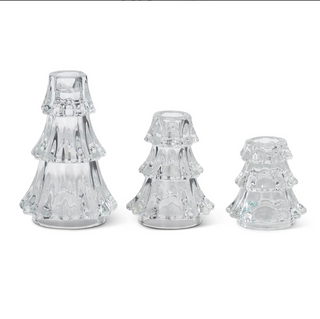 Clear Glass Christmas Tree Taper Candleholders