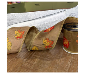 4" Embroidered Fall Leaves On Beige Dupion