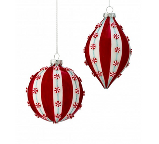 Glass Mini Peppermint Ball & Finial Ornament