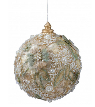 5" Embossed Pearl Glitter Ball Ornament