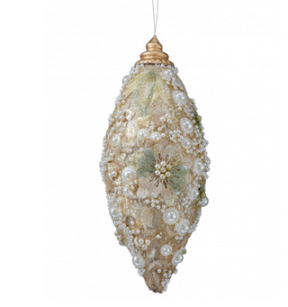 10" Embossed Pearl Glitter Finial Ornament