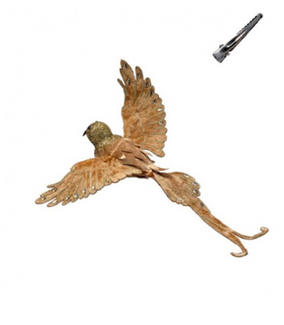 10.5" Gold Velvet With Sequin Bird Clip Ornament
