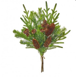 18" Christmas Evergreen Stems With Pinecone Bundle