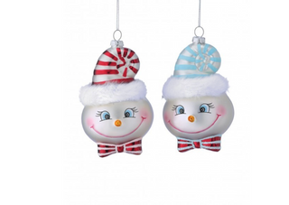 5" Glass Peppermint Silly Snowmen Ornament