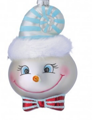 5" Glass Peppermint Silly Snowmen Ornament