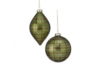 Glass Plaid Glitter Ball & Finial Ornament
