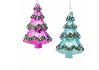 6" Glass Sequin Pearl Tree Ornament