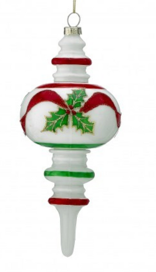 7.5" Glass Holly Ribbon Finial Ornament