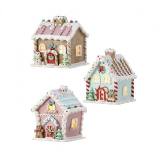 5" LED Battery Powered Pastel Gingerbread House