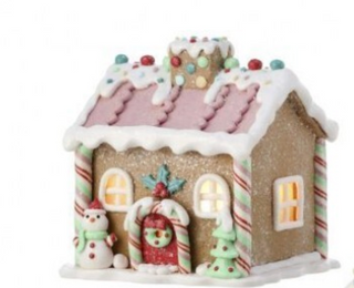 5" LED Battery Powered Pastel Gingerbread House