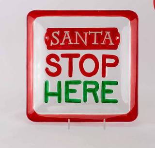 Santa Stop Here Glass Platter
