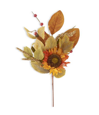 18 Inch Orange Sunflower Pick With Mini Pumpkins Berry Spikes