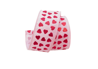 2.5" Light Pink With Red Hearts Ribbon