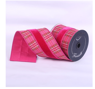 4" Hot Pink and Red Plaid Plush Ribbon