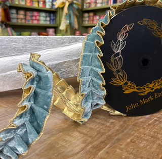1" Aqua Velvet Pleated Metallic Ribbon