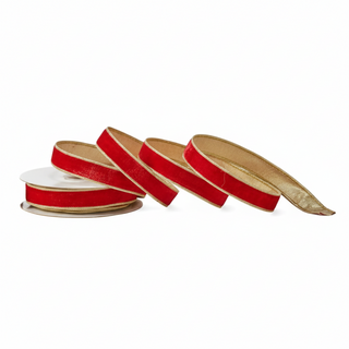 1" X 10yd Velvet w/ Metallic Dupion Backing Ribbon, Red/Gold