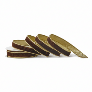 1" X 10yd Velvet w/ Metallic Dupion Backing Ribbon , Brown & Gold