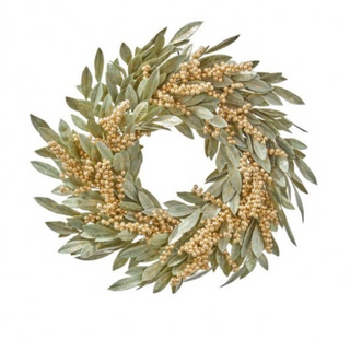 28" Gold Berry Bay Leaf Wreath