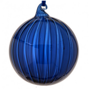 5" Glass Clear Stripe Ball Ornament