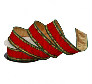 2.5" X 5yd Red Velvet W/ Metallic Trim Ribbon