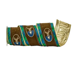 4" X 5yd Deer Bust Ribbon w/ Plaid