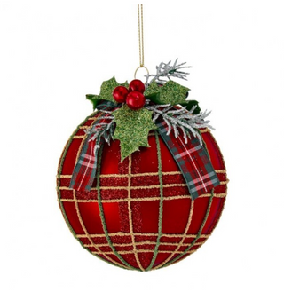 4" Glass Stripe w/ Bow Ball Ornament