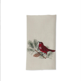 Cream Embroidered Cardinal Hand Towel