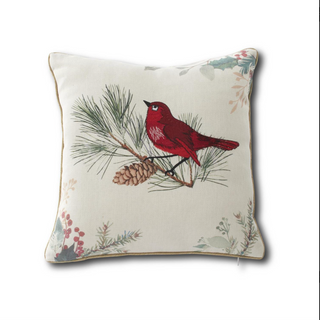 16 Inch Cream Embroidered Cardinal Pillow