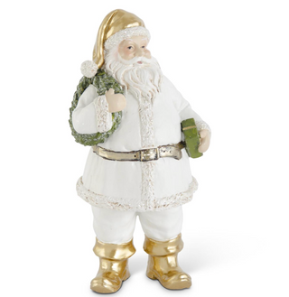 9 Inch White & Gold Resin Santa