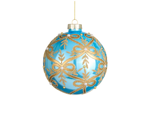 5" Gold Bow Blue Ball Ornament