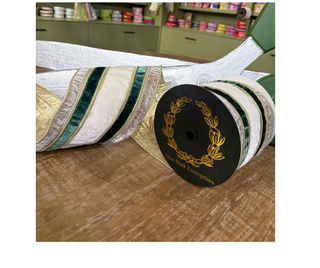 6" JME Grey/Green/White Velvet Stripe Metallic Dupion Double Fused