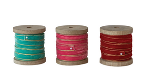 10 Yard 1/4"W Velvet Ribbon with Metallic Gold Edges on Wood Spool
