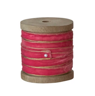 10 Yard 1/4"W Velvet Ribbon with Metallic Gold Edges on Wood Spool