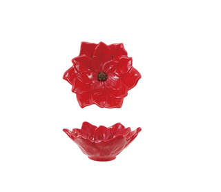Hand-Painted Ceramic Poinsettia Shaped Bowl