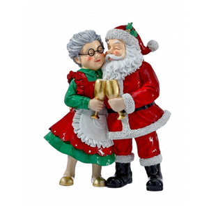 10" Resin Santa and Mrs Claus With Champagne Glass