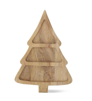24 Inch Wood Christmas Tree Divided Serving Tray