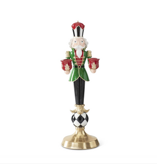 20.5 Inch Red Black White & Green Resin Harlequin Nutcracker Taper Candle Holder
