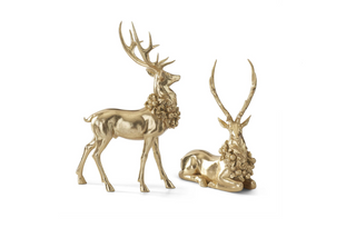 Gold Resin Deer w/Wreath Around Necks