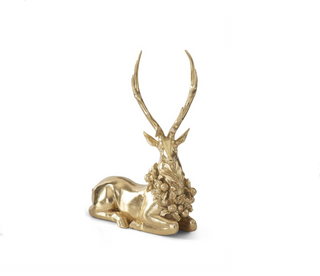 Gold Resin Deer w/Wreath Around Necks