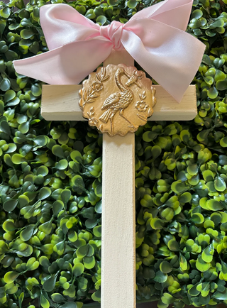 Hand Brushed Gold Leaf Stork and Baby Cross