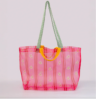 Floral Stripe Mesh Market Bag