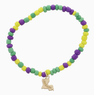 Kids Purple, Green, Yellow Beaded with "Louisiana" Bracelet