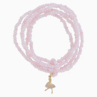 Kids 5 Strand Pink Beaded & Ballerina Bracelet, 6.5" Around