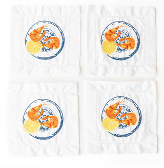Lemon Prawns Embroidered Cocktail Napkin Set